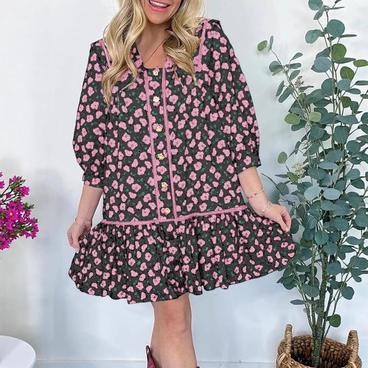 Damen Florales Mini-Hemdkleid mit übergroßem Matrosenkragen Echo Archiv