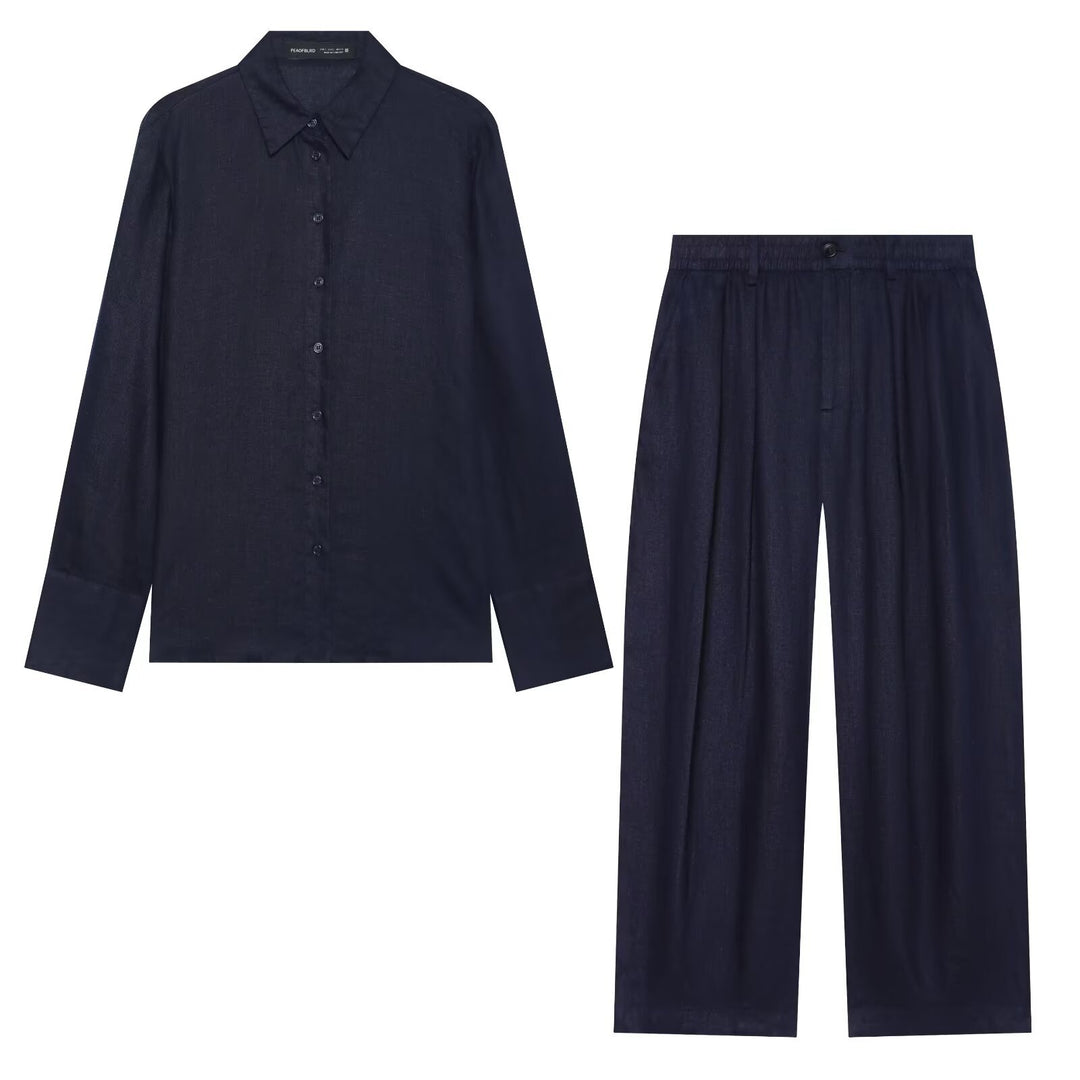Damen Oversized Seidenimitat-Hemdbluse mit Kentkragen und Manschetten Echo Archiv