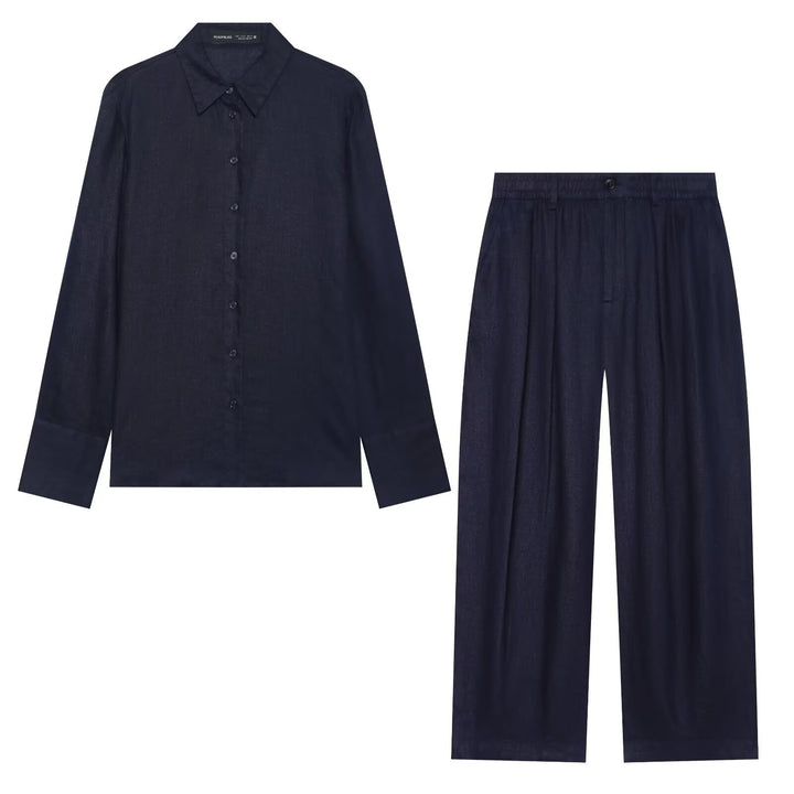 Damen Oversized Seidenimitat-Hemdbluse mit Kentkragen und Manschetten Echo Archiv
