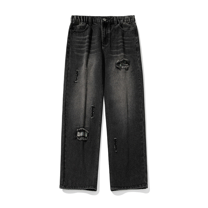 Damen Weite High‑Waist Destroyed Denim‑Jeans mit elastischem Bund Echo Archiv