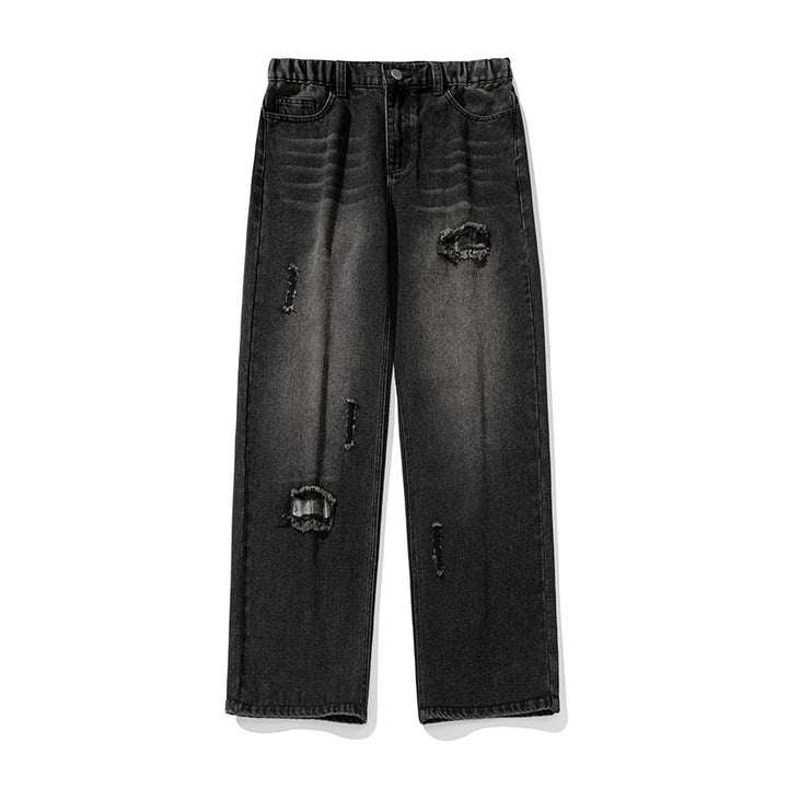 Damen Weite High‑Waist Destroyed Denim‑Jeans mit elastischem Bund Echo Archiv