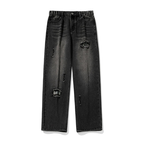 Damen Weite High‑Waist Destroyed Denim‑Jeans mit elastischem Bund Echo Archiv