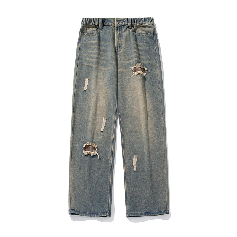 Damen Weite High‑Waist Destroyed Denim‑Jeans mit elastischem Bund Echo Archiv