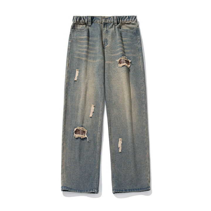 Damen Weite High‑Waist Destroyed Denim‑Jeans mit elastischem Bund Echo Archiv