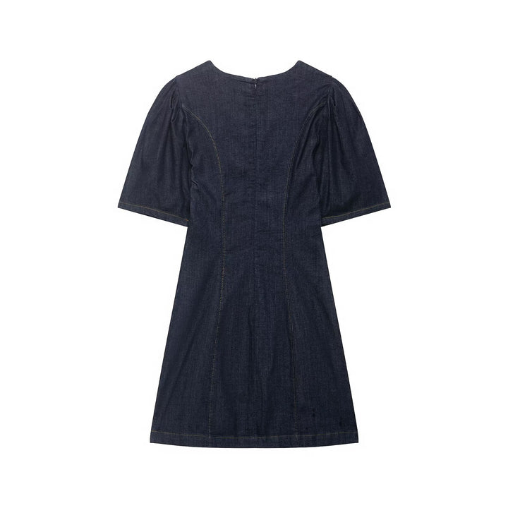 Damen A‑Linien Jeanskleid mit Puffärmeln und figurbetonten Abnähern Echoarchiv
