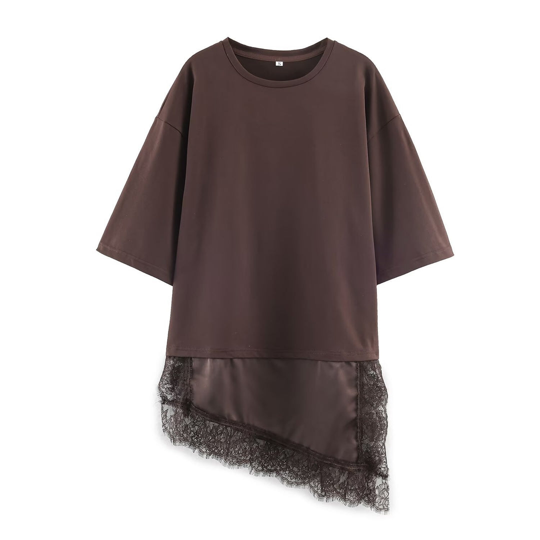 Damen asymmetrisches T-Shirt mit Spitzenbesatz Echo Archiv