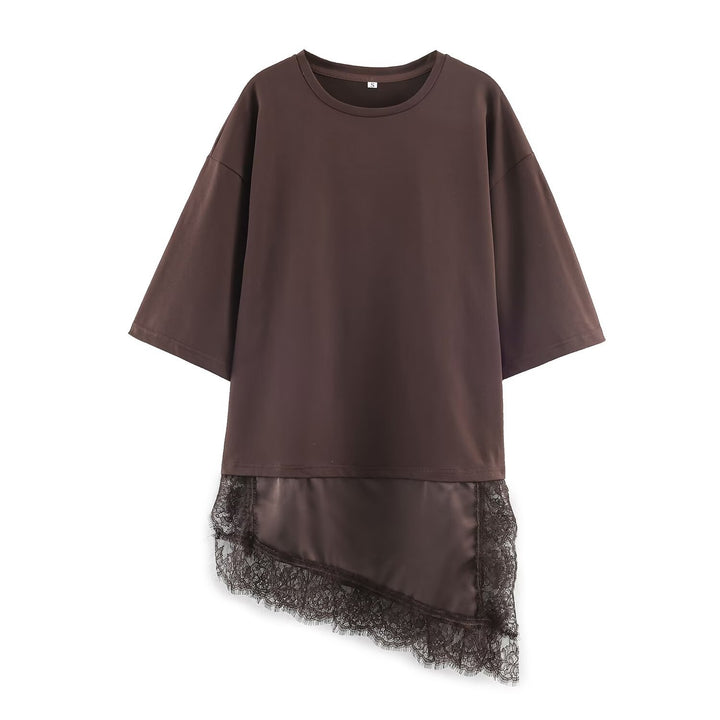 Damen asymmetrisches T-Shirt mit Spitzenbesatz Echo Archiv