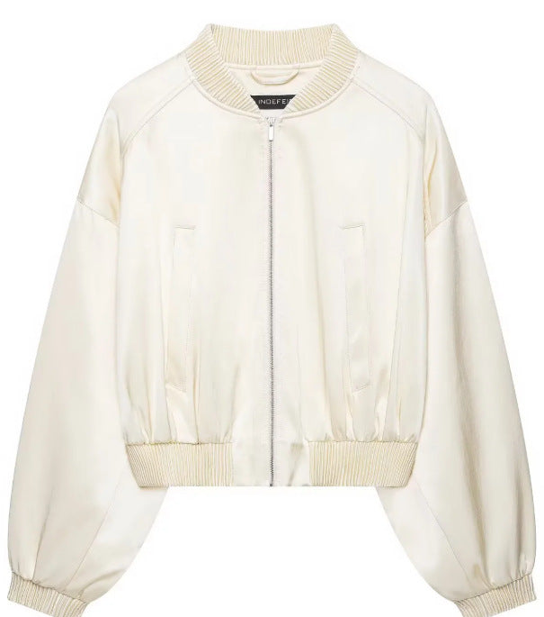 Damen Leichte Cropped Bomberjacke aus Satinoptik mit Rippenbündchen und überschnittener Schulter Echo Archiv