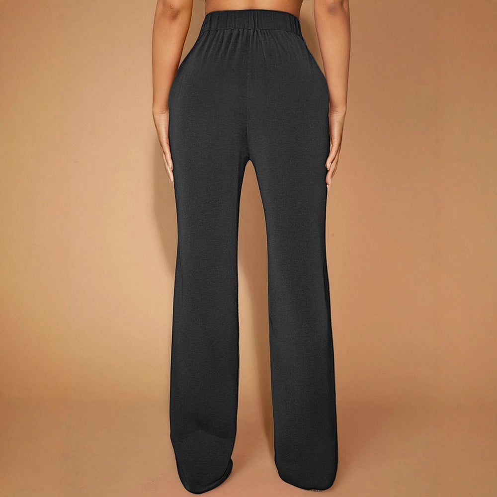Damen Elegante Hochtaillierte Stoffhose mit diagonalen Nähte und dekorativem Gürtel Echo Archiv