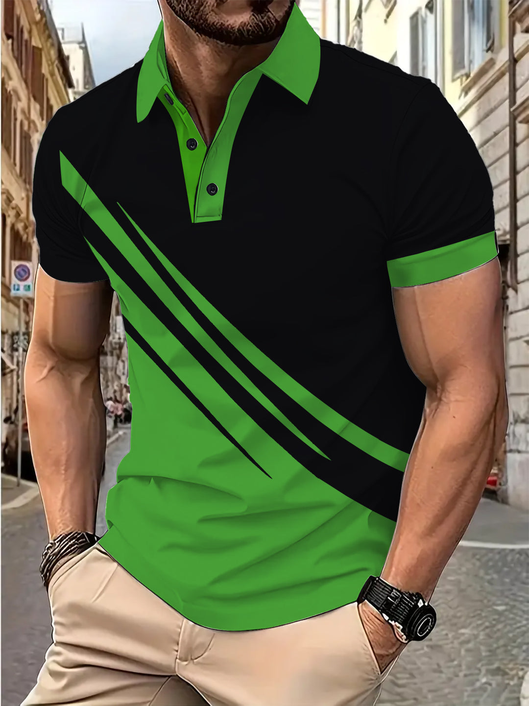 Herren Sportliches Poloshirt mit dynamischen Linienmustern Echoarchiv