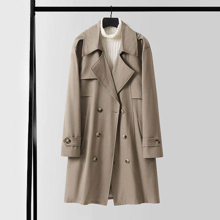 Damen Doppelreihiger Kurztrenchcoat aus leichtem Wollmix mit soften Fall und Schulterklappen Echoarchiv