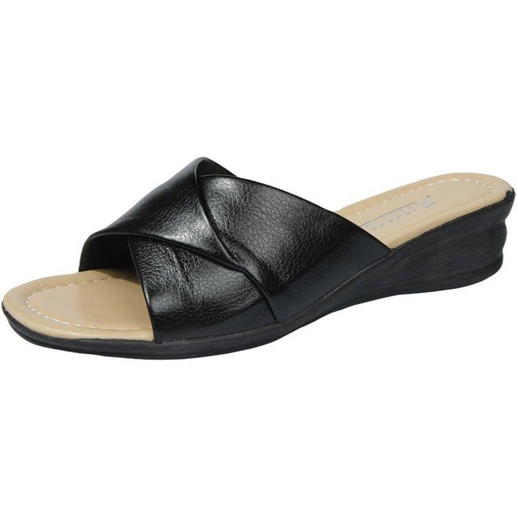 Damen nan komfortable Slipper-Pantolette mit gekreuzten Riemen und leichtem Keilabsatz Echo Archiv