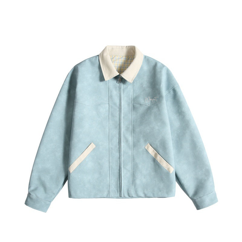 Damen Oversize Wildleder‑Optik Bomberjacke mit Cordkragen und verdecktem Reißverschluss Echoarchiv