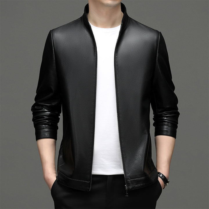 Herren lässige Kunstlederjacke mit modernem Stehkragen und eleganten Details Echoarchiv