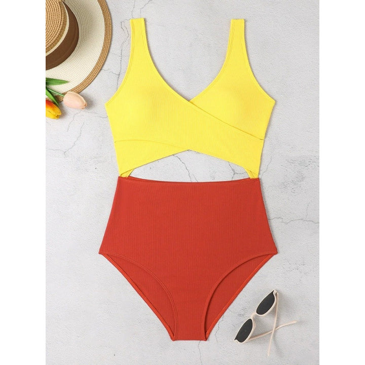 Damen Cut-Out Badeanzug mit hohem Bund und Wickeldesign Echo Archiv