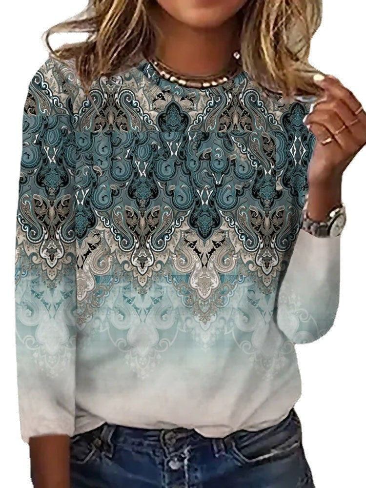 Damen Langärmeliges Oversize-Sweatshirt mit abstraktem Aquarell-Mosaikprint – Avérine
