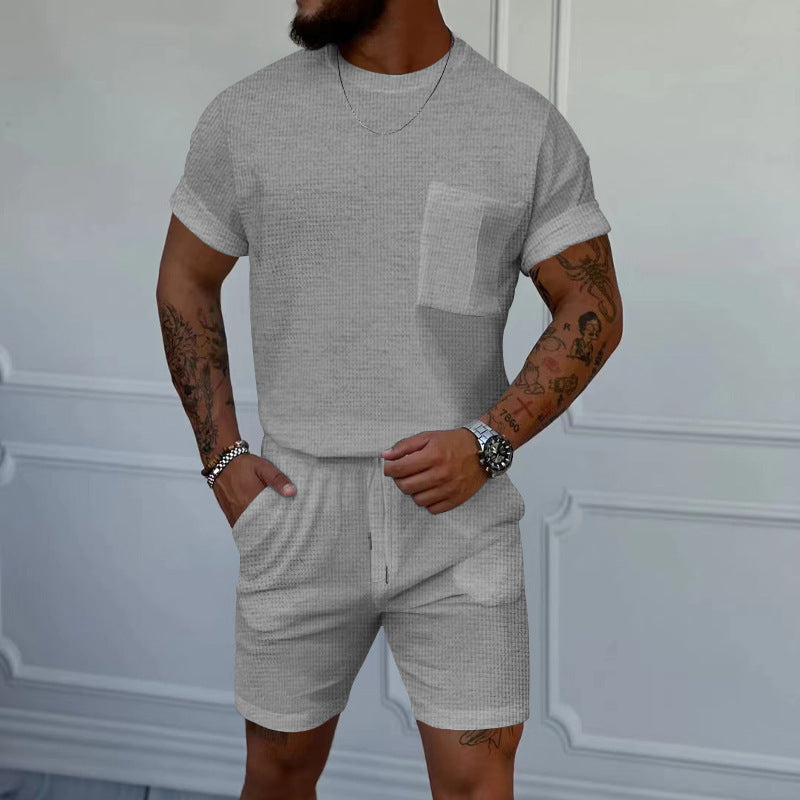 Herren gemütliches Kurzarm-Set mit elastischem Bund und praktischen Taschen Echoarchiv