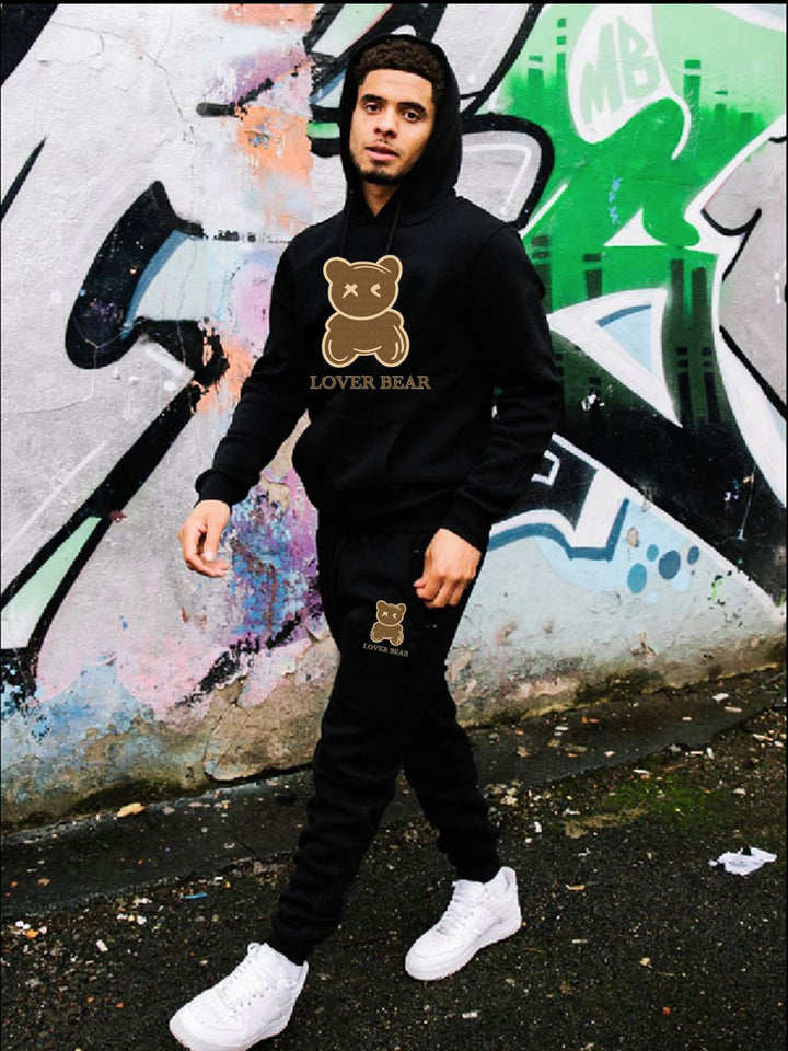 Herren Kapuzenpullover und Jogginghose Set mit klarem Bärenmotiv Echoarchiv