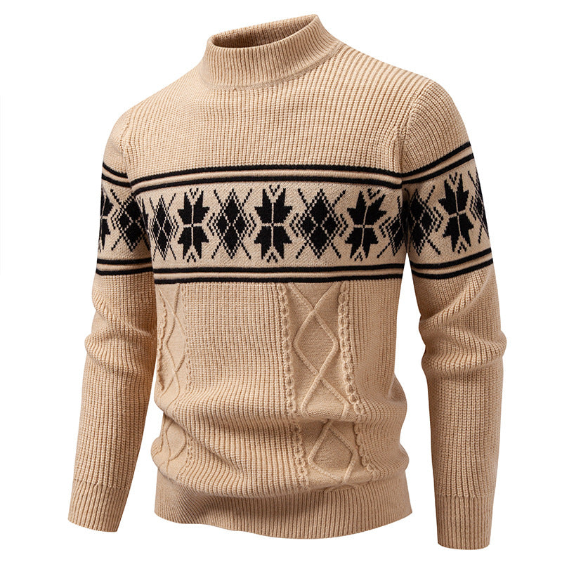 Herren nan Winter-Strukturpullover mit kurzem Stehkragen und Norwegermuster Echo Archiv