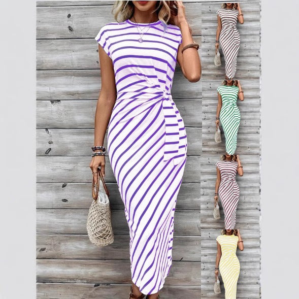 Damen Wickelkleid im modernen Streifenlook mit Taillenknoten Echo Archiv