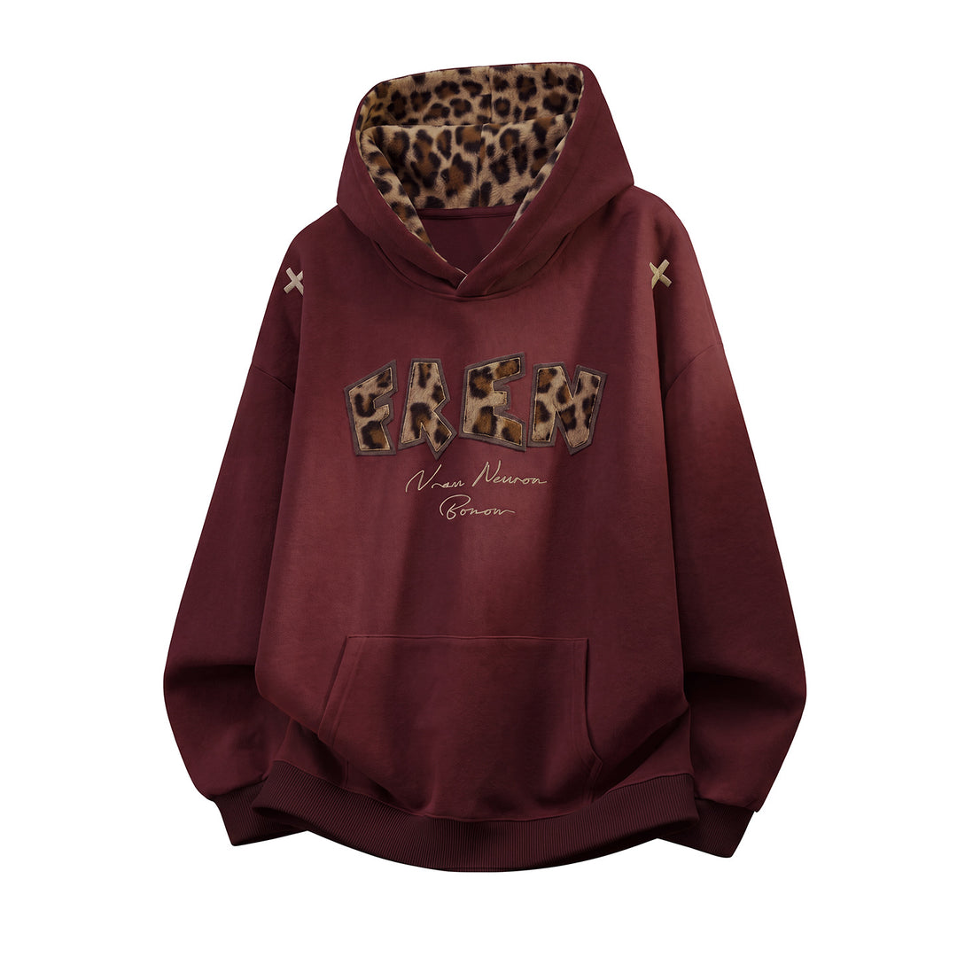 Damen Oversize-Kapuzenpullover mit gefütterter Leopardenkapuze und Applikationsschrift Echo Archiv