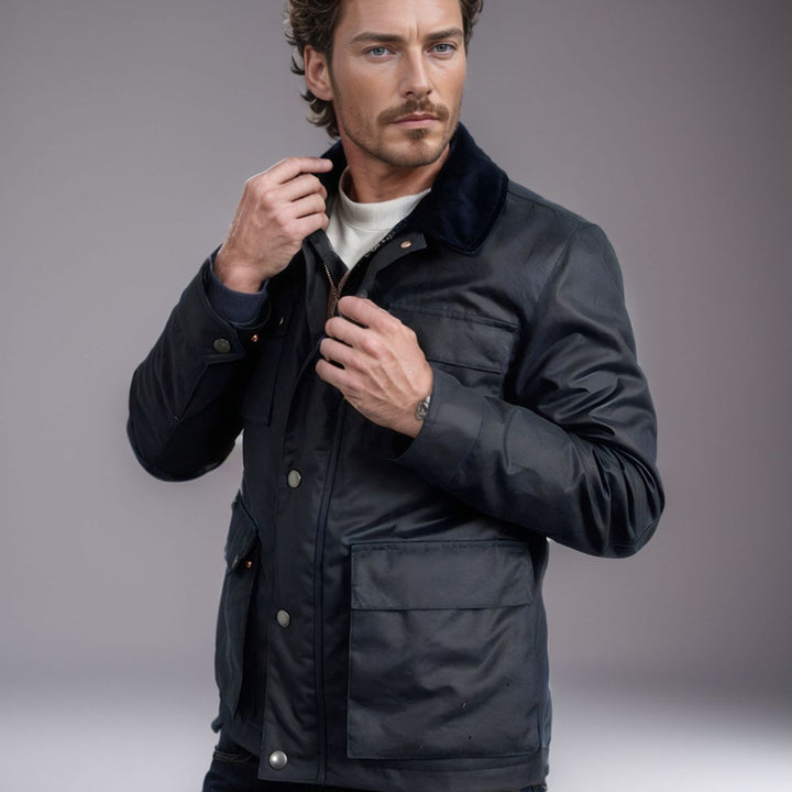 Herren funktionale Utility-Jacke mit warmem Fleece-Kragen und praktischen Taschen Echoarchiv