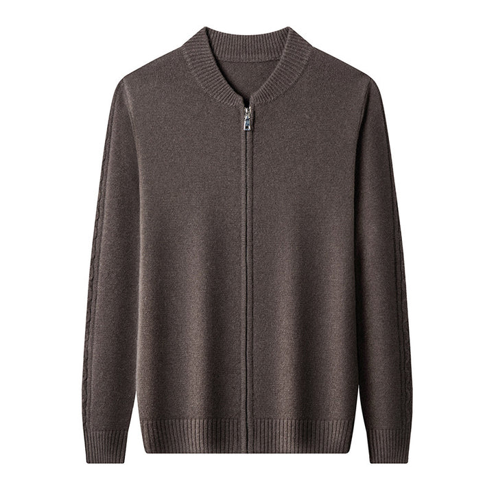 Herren feiner Strickjacke mit durchgehendem Reißverschluss und modernem Rundhalsausschnitt Echoarchiv