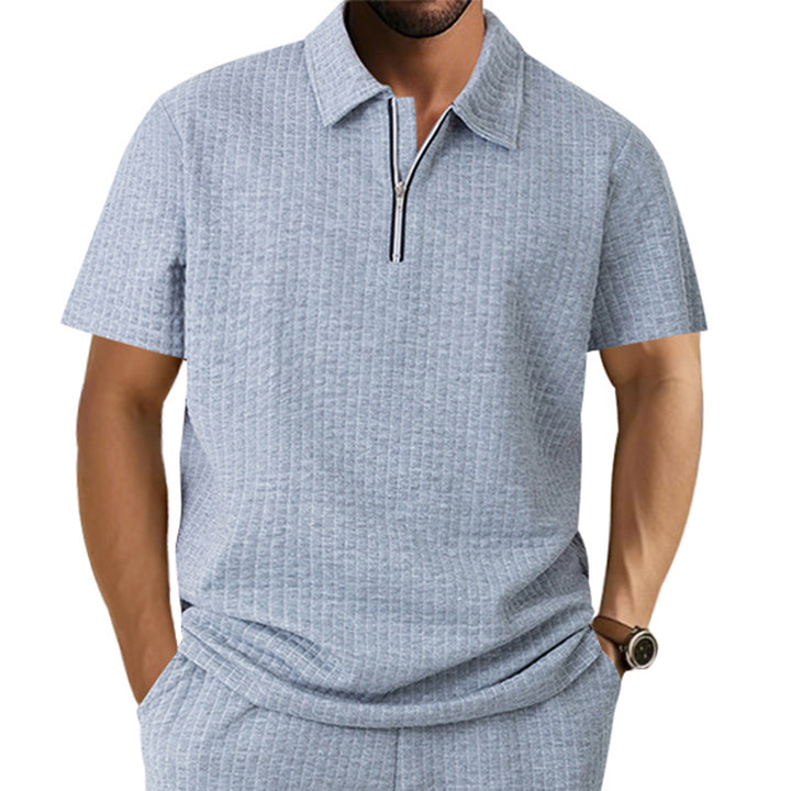 Herren Kurzarm Polo-Shirt mit strukturiertem Design und Reißverschluss Echoarchiv