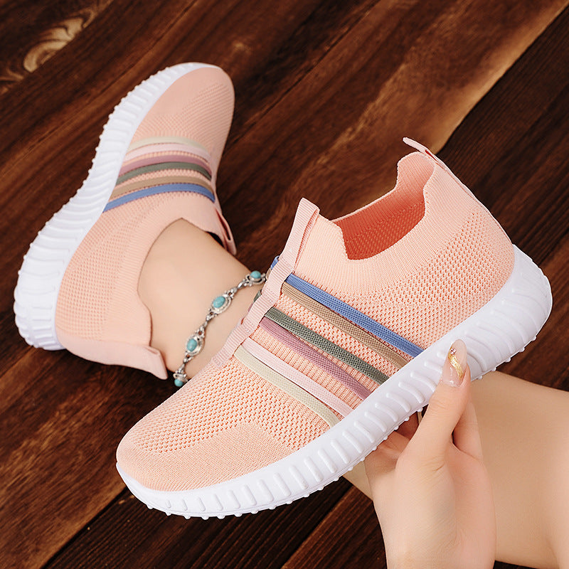 Damen nan leichte gestrickte Schlupfsneaker mit elastischen Zierbändern und stoßdämpfender EVA-Laufsohle Echo Archiv