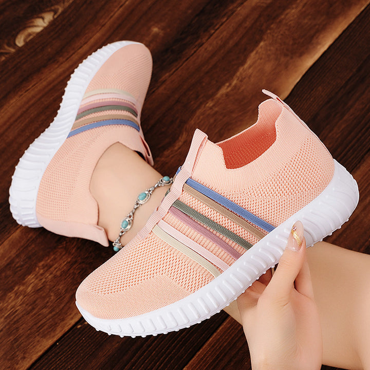 Damen nan leichte gestrickte Schlupfsneaker mit elastischen Zierbändern und stoßdämpfender EVA-Laufsohle Echo Archiv
