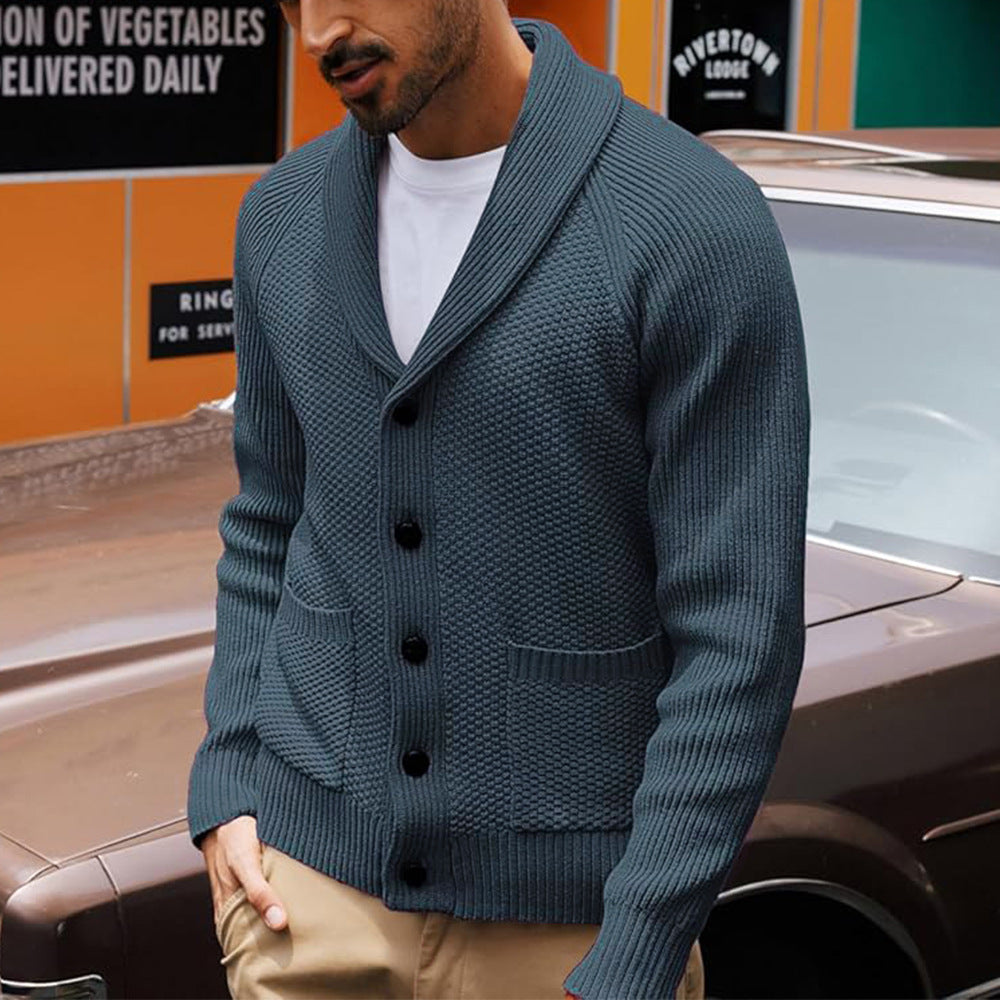 Herren Strickjacke mit Schalkragen und strukturiertem Muster Echoarchiv