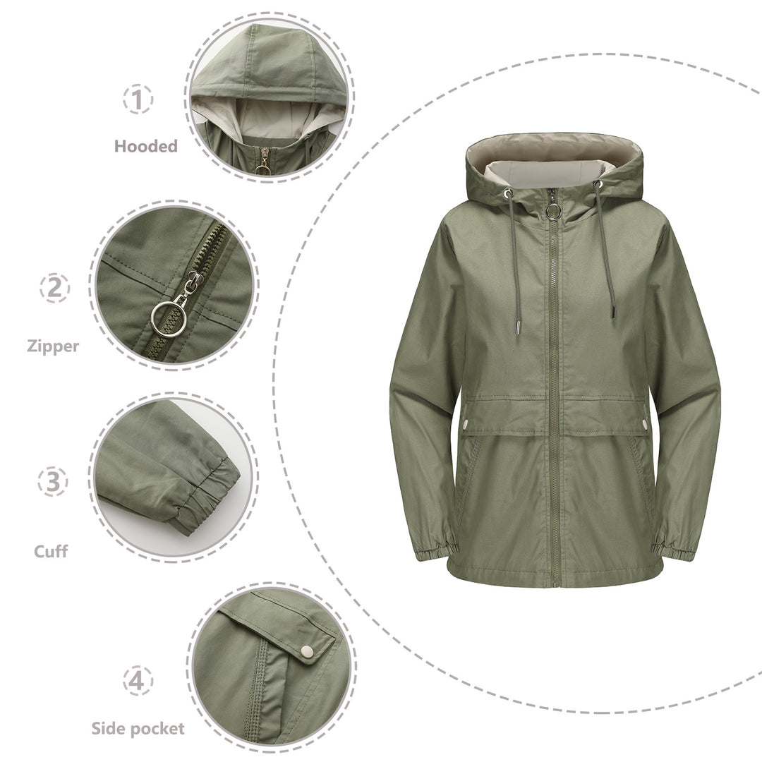 Damen nan leichter wasserabweisender Kapuzenparka mit Tunnelzug, Ringzipper und verdeckter Druckknopfleiste Echo Archiv