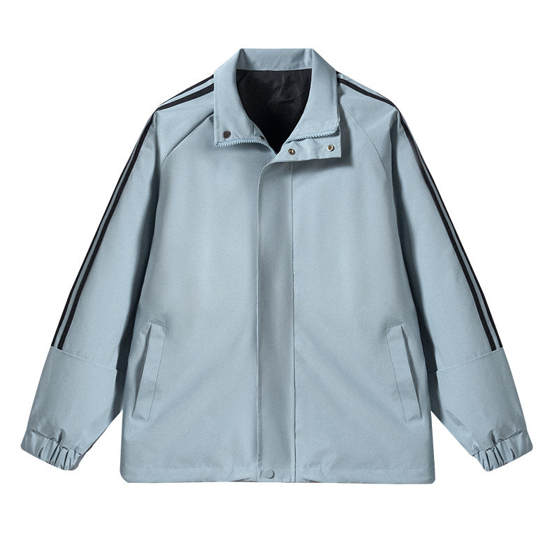 Herren Leichte Retro-Track-Übergangsjacke mit Stehkragen und Ärmelstreifen Echoarchiv
