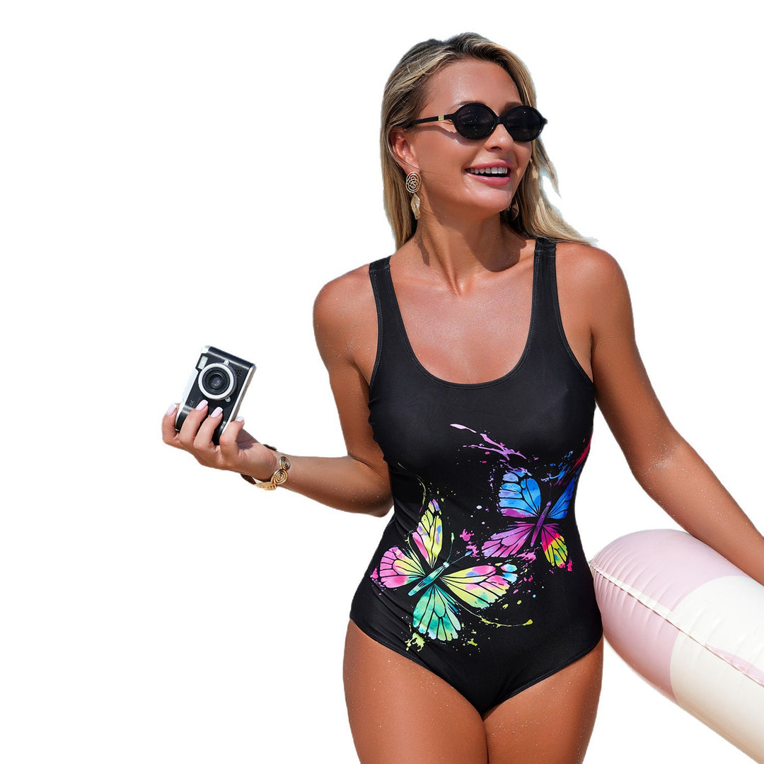 Damen Badeanzug mit buntem Schmetterlingsdruck Echo Archiv