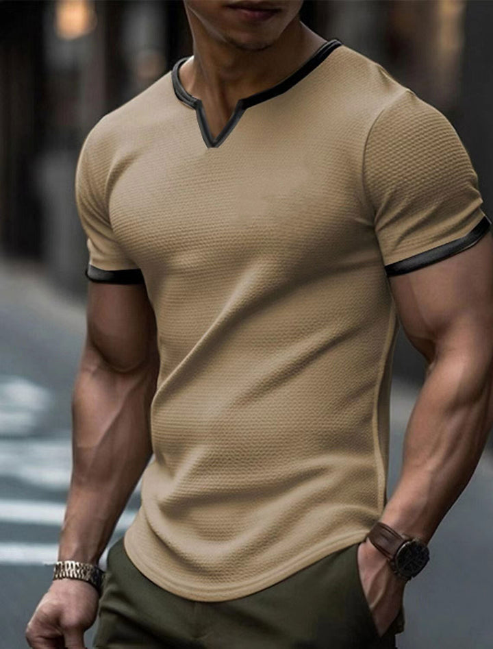 Herren kurzärmliges V-Ausschnitt T-Shirt mit strukturiertem Design Echoarchiv