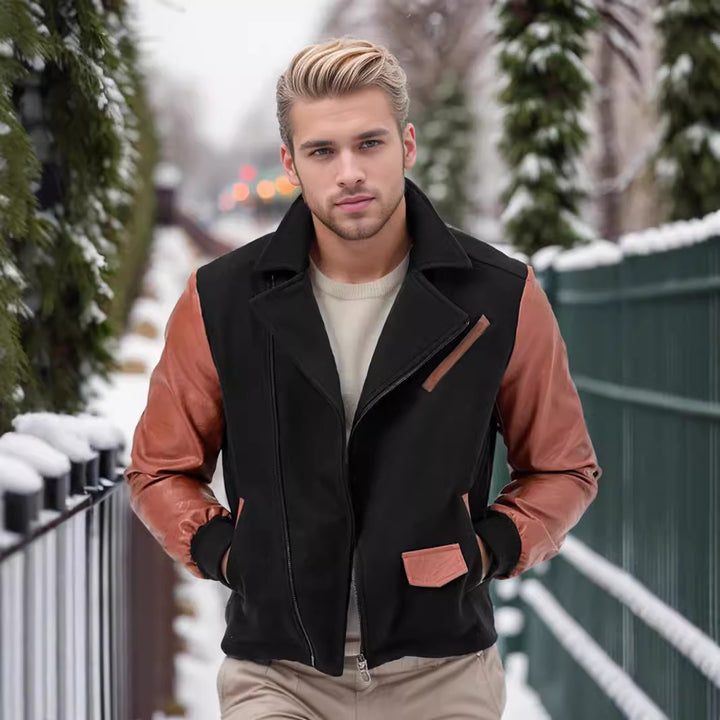 Herren modische Fleece-Kombijacke mit Lederakzenten Echoarchiv