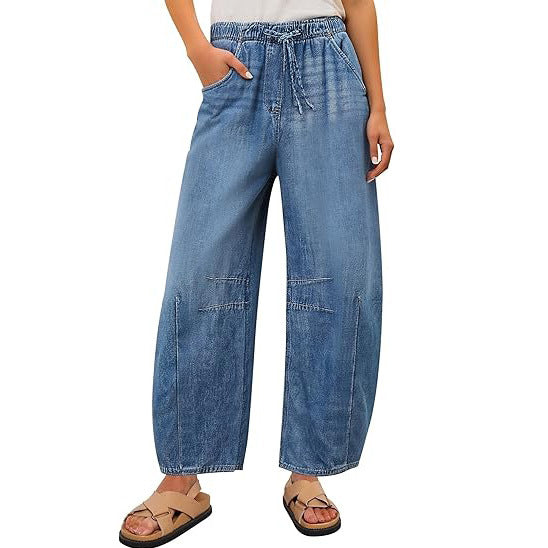 Damen weite Denim-Hose mit elastischem Bund und praktischem Schnitt Echo Archiv