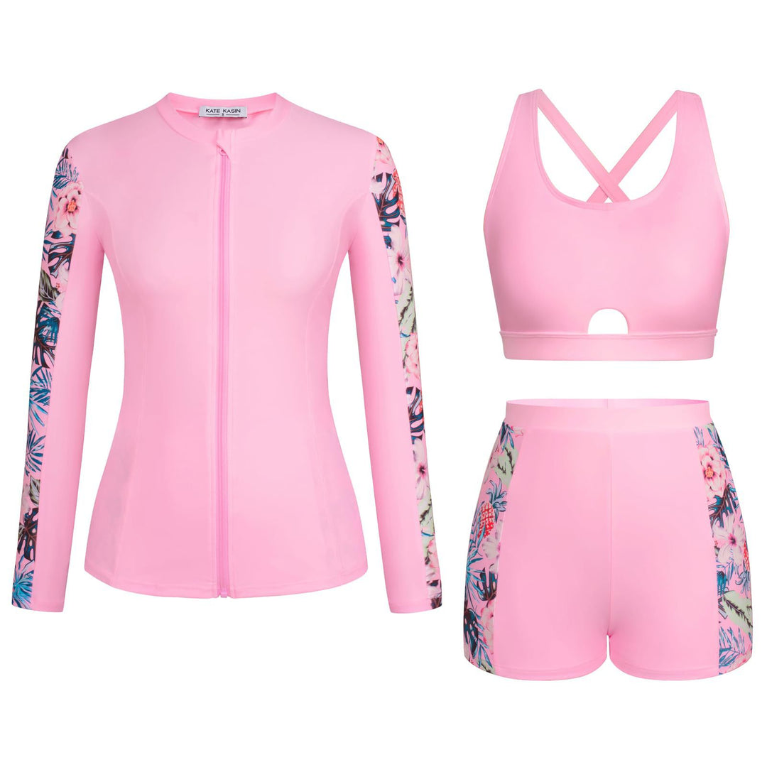 Damen Sportlicher Badeanzug-Set mit langärmeligen Oberteil und Shorts Echo Archiv
