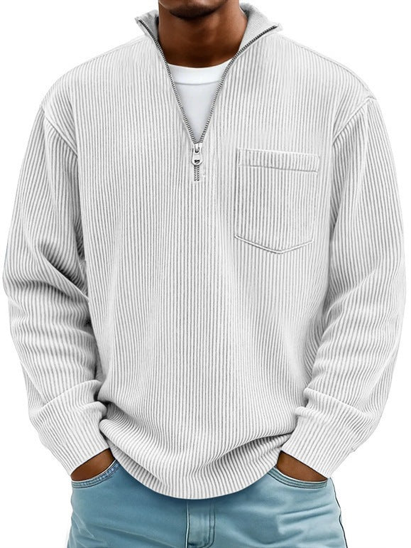 Herren Rippstrickpullover mit kurzem Reißverschluss und Brusttasche EB – Norvane