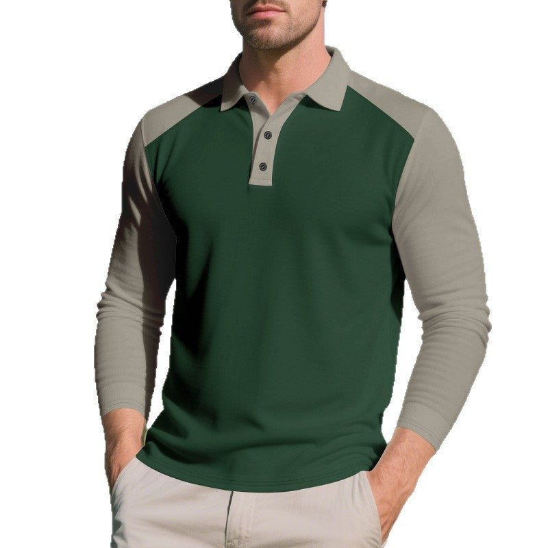 Herren Poloshirt mit Langarm und Kontrastärmel aus atmungsaktivem Baumwollmix Echoarchiv