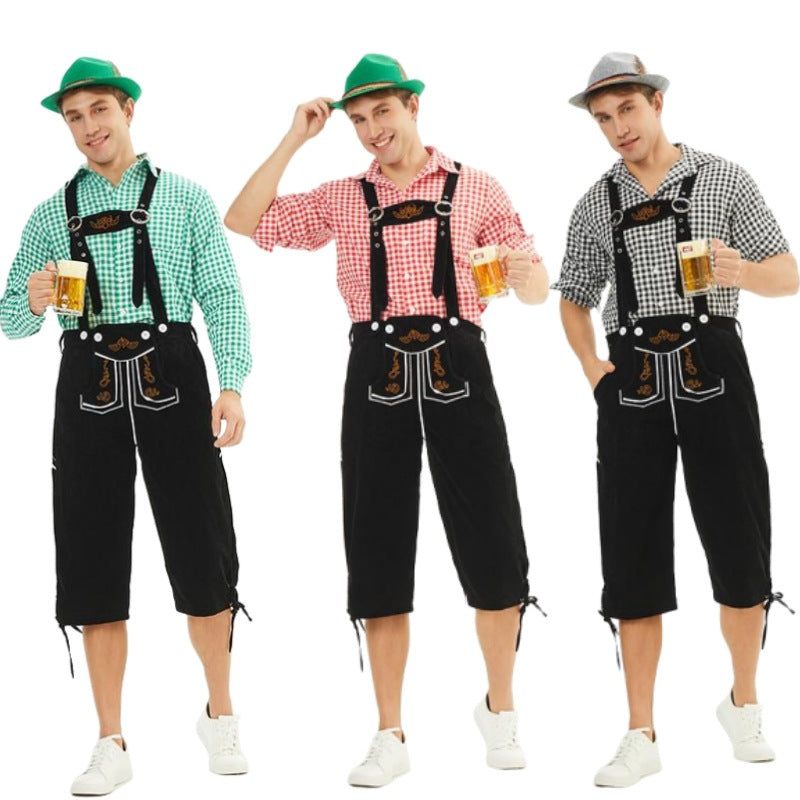 Herren nan moderne Samt-Trachtenkniebundhose mit dekorativer Stickerei und verstellbaren Trägern Echo Archiv