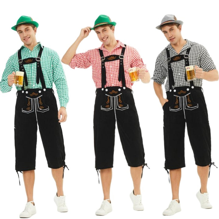 Herren nan moderne Samt-Trachtenkniebundhose mit dekorativer Stickerei und verstellbaren Trägern Echo Archiv