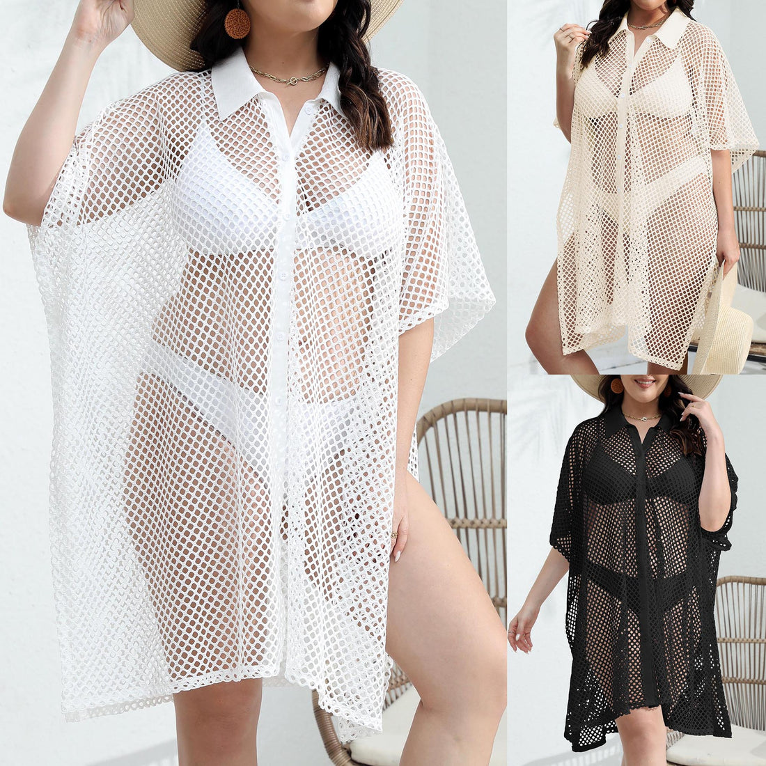 Damen transparenter Strandüberwurf aus Netzmaterial – Avérine