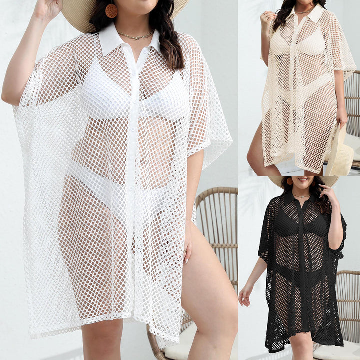 Damen transparenter Strandüberwurf aus Netzmaterial Echo Archiv