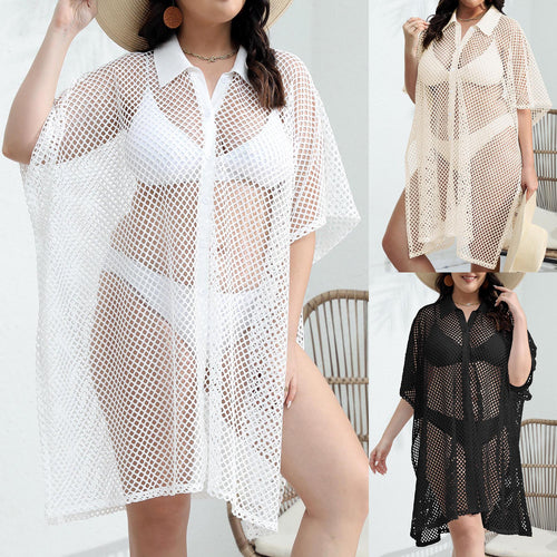 Damen transparenter Strandüberwurf aus Netzmaterial Echo Archiv