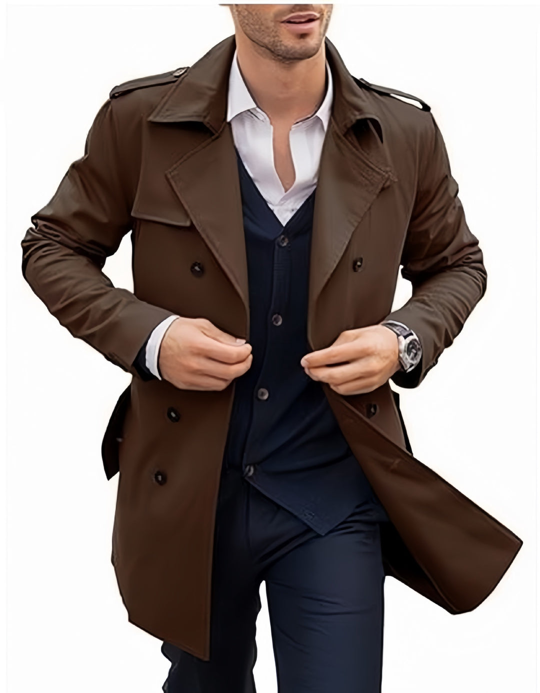 Herren eleganter Trenchcoat mit doppelter Knopfleiste und hochwertigem Innenfutter Echoarchiv