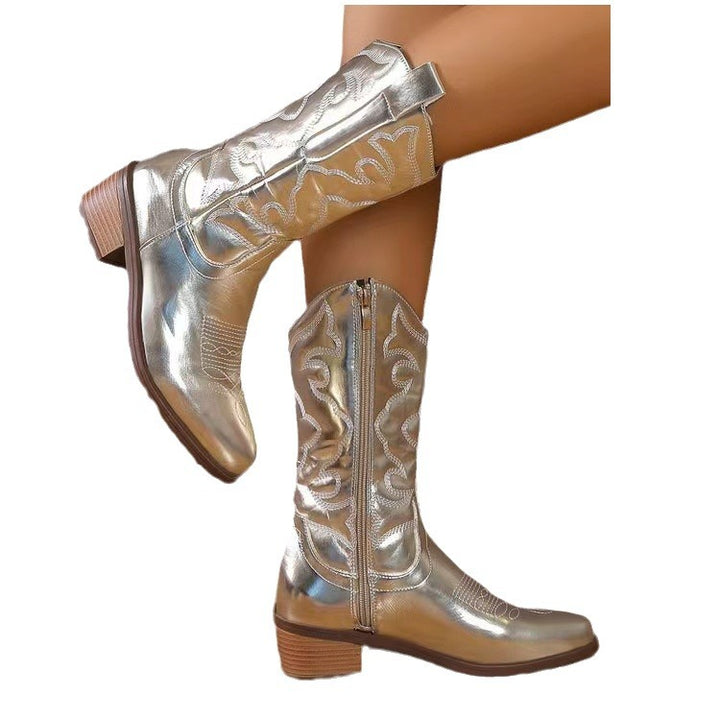 Damen nan Cowboystiefel mit mittelhohem Blockabsatz und seitlichem Reißverschluss Echo Archiv