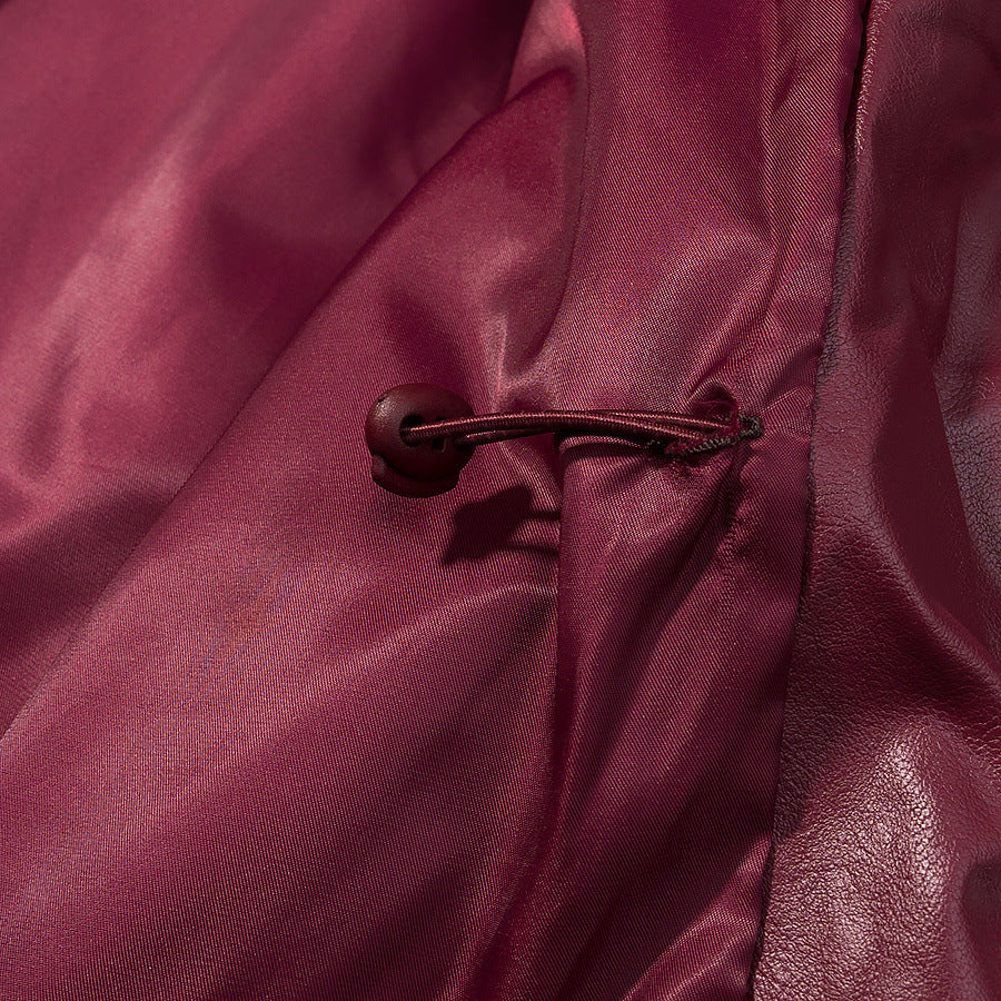 Damen lässige Kunstleder-Utilityjacke mit Stehkragen, aufgesetzten Pattentaschen und elastischen Bündchen – Célinea