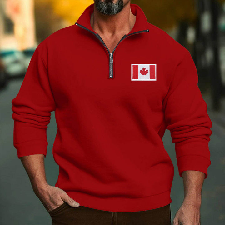 Herren Fleece-Pullover mit halbem Reißverschluss und Flaggenapplikation Echoarchiv