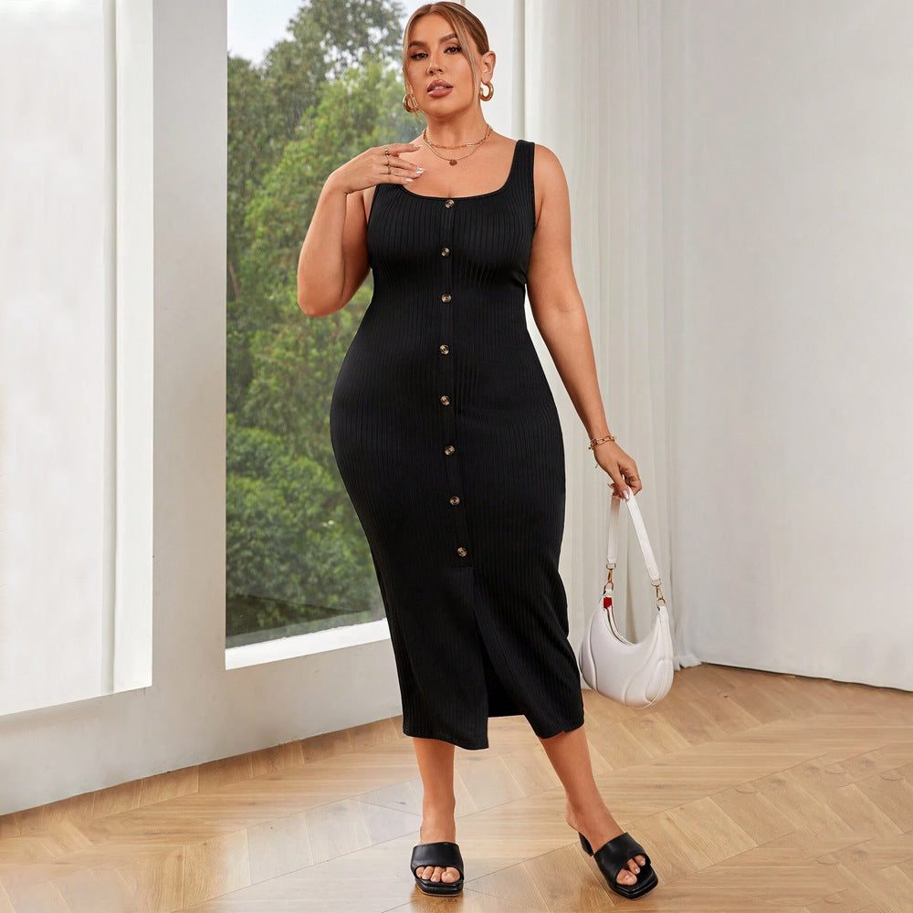 Damen figurbetontes Midikleid mit Knopfleiste und Schlitzdetail Echo Archiv